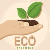 Hand holding soil with green leaves Eco friendly Vector