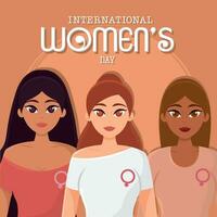 internacional mujer día póster grupo de muchachas vector