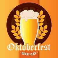 Beer glass with foam and beer barrel Oktoberfest beer festival Vector