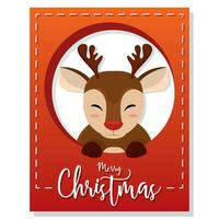 Red vertical christmas invitational card with cute reindeer character Vector