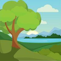 Colored natural landscape with trees Vector