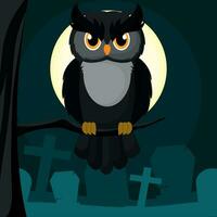 Cute owl on a graveyard Halloween Vector