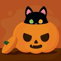 Isolated jack o lantern with a black cat Happy halloween Vector