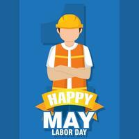 Isolated abstract engineer person with uniform Labor day Vector