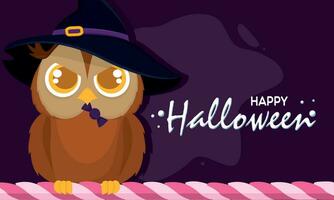 Cute owl bird with witch hat Happy halloween Vector