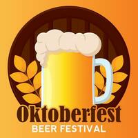 Beer mug with foam and beer barrel Oktoberfest beer festival Vector