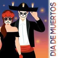 Cute couple with death costumes Dia de los muertos Vector