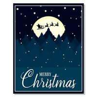 azul vertical Navidad por invitación tarjeta con Papa Noel claus volador trineo vector