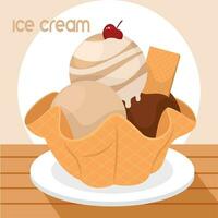 Isolated group of ice cream balls on a cookie sketch icon Vector