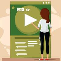 Girl clicking on a play button on a music app Streaming services Vector