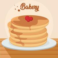 Isolated pile of pancakes Bakery product on a table Vector