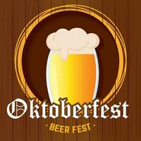 Isolated beer glass on wooden barrel Oktoberfest beer festival Vector