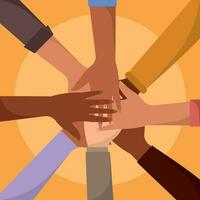 Lot of hands together Teamwork concept Vector