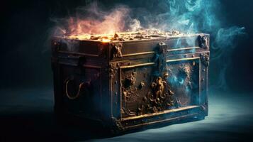 Mysterious treasure chest with smoke. Generative Ai photo