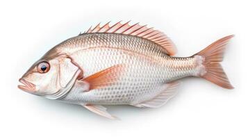 A snapper fish. Top view of Raw fish white snapper on white background. Generative Ai photo