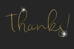 Thanks golden brush handwritten lettering on black background. Typography vector design for greeting cards and poster