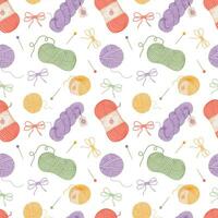Seamless pattern with yarns for knitting. Female hobby concept vector