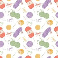 Seamless pattern with yarns for knitting. Female hobby concept vector