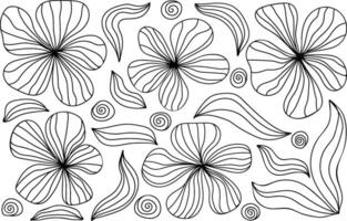 Hand drawn outline flowers. Trendy botanical black paint floral set. Modern naive groovy decorations vector