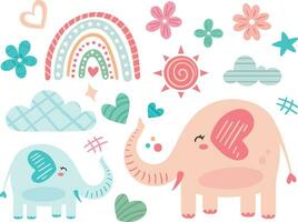 Hand-Drawn Elephant Vector Elements