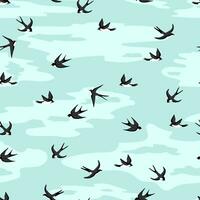 Flying swallows vector seamless pattern. Bird in flight texture.