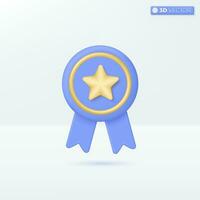 Medal with golden star and ribbons icon symbols. prize, winner, high quality guarantee concept. 3D vector isolated illustration design. Cartoon pastel Minimal style. You can used for ux, ui, print ad.