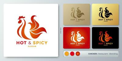 caliente picante pollo gallo vector ilustración logo diseño. blanco nombre para insertar tu marca. diseñado con ejemplos para todas tipos de aplicaciones usted lata usado para compañía, identidad, restaurante.