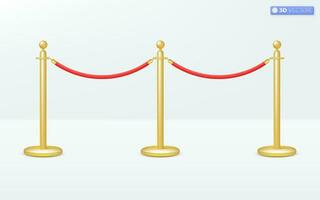 Red Carpet pillar icon symbol. golden pole, red Barrier Rope, Event, VIP concept. 3D vector isolated illustration design. Cartoon pastel Minimal style. You can used for mobile app, ux, ui, print ad.