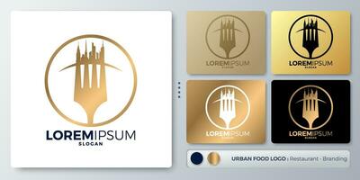 urbano de comida ciudad vector ilustración mínimo logo diseño. blanco nombre para insertar tu marca. diseñado con ejemplos para todas tipos de aplicaciones usted lata usado para compañía, identidad, restaurante.