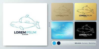 beluga ballena vector ilustración logo diseño. blanco nombre para insertar tu marca. diseñado con ejemplos para todas tipos de aplicaciones usted lata usado para identidad, guardería, cuidado de la salud, bebé tienda.