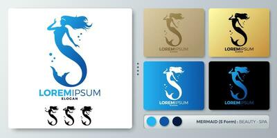 Mermaid vector illustration Logo design. Blank name for insert your Branding. Designed with examples for all kinds of applications. You can used for company, indentity, water park, beauty shop.