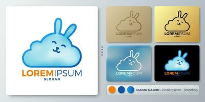 RABBIT sleep on cloud vector illustration Logo design. Blank name for insert your Branding. Designed with examples for all kinds of applications. You can used for company, identity, baby shop, nursery