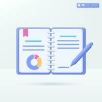 Diary and Circle diagram icon symbols. bookmark, e-book, magazine, Education concept. 3D vector isolated illustration design. Cartoon pastel Minimal style. You can used for design ux, ui, print ad.