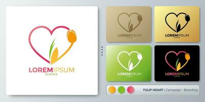 Tulip and heart Logo design. Blank name for insert your Branding. Designed with examples for all kinds of applications. You can used for company, indentity, cosmetic, environment campaign, branding. vector