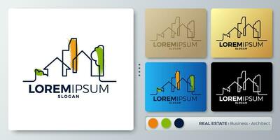 real estate building Logo design. Blank name for insert your Branding. Designed with examples for all kinds of applications. You can used for company, indentity, construction, exterior, architecture. vector