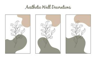 leaf wall art. Hand drawn boho poster collection. leaf hand drawn background. Modern aesthetic illustrations. aesthetic wall decoration. vector