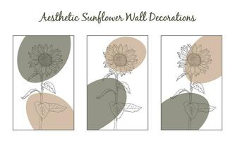 Flower wall art. Hand drawn boho poster collection. Floral hand drawn background. Modern aesthetic illustrations. aesthetic wall decoration. vector