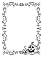 Halloween frames set with silhouettes of pumpkins, bats, spiderweb, tree branches. Halloween border collection isolated on white. Design element for card, poster, text decoration. Vector illustration