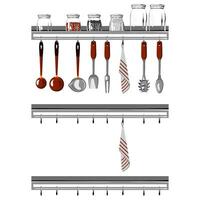 Kitchen shelving unit with utensils. Vector illustration