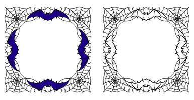 Halloween frames set with silhouettes of pumpkins, bats, spiderweb, tree branches. Halloween border collection isolated on white. Design element for card, poster, text decoration. Vector illustration