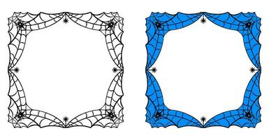 Halloween frames set with silhouettes of pumpkins, bats, spiderweb, tree branches. Halloween border collection isolated on white. Design element for card, poster, text decoration. Vector illustration