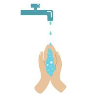 Washing hands from the tap. Hygiene, washing. Maintaining cleanliness vector