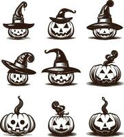 Happy halloween editable vector pumpkin design element silhouette set isolated on a white background