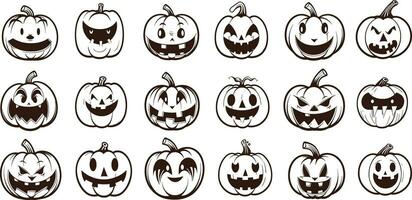 Happy halloween editable vector pumpkin design element silhouette set isolated on a white background