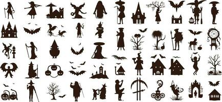 Happy halloween editable vector design element silhouette set isolated on a white background