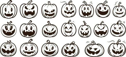 Happy halloween editable vector pumpkin design element silhouette set isolated on a white background