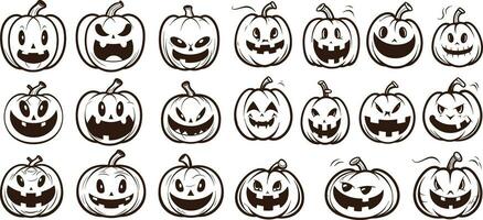 Happy halloween editable vector pumpkin design element silhouette set isolated on a white background