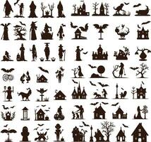 Happy halloween editable vector design element silhouette set isolated on a white background