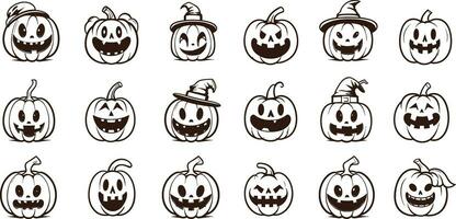 Happy halloween editable vector pumpkin design element silhouette set isolated on a white background