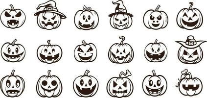 Happy halloween editable vector pumpkin design element silhouette set isolated on a white background